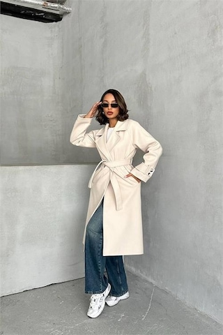 Dip Moda Kadın Astarlı Bej İthal Kaşe Kaban Dpnbg048 Bej