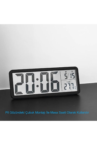Hymark Lcd Ekran 20x8cm Dijital Duvar Saati Usb Pilli Zaman Sıcak Siyah