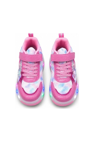 Patenli Işıklı Cırtlı Çocuk Sneaker Ayakkabı Pembe Beyaz 29-36 Beyaz-pembe
