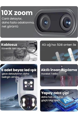 Avenir Av-m13 4g Simkartlı Solar Panelli 3 Lensli 12mp Full Color Gece Görüşü Çift Yönlü Ses Kamera