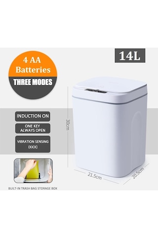 Beyaz Mengnı Akıllı Çöp Tenekesi Kablosuz Sensör Otomatik Çöp Kutusu Fotoselli Çöp Kutusu Banyo Tuvalet Çöp Kovası Mutfak Ev Çöp Kutusu Battery Beyaz