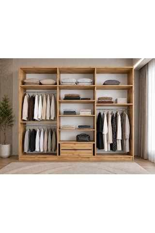 Luma Tamamı Mdf Sürgü Kapaklı Dolap Gardırop Yüklüklü Çam 180 Cm
