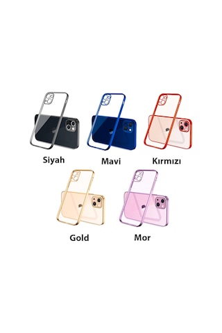 Apple Uyumlu iPhone 13 6.1Inç Renkli Kenar Seffaf Kilif Kamera Korumali Silik 283750535 - Renk / Kirmizi