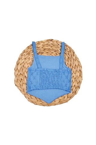 Fistolu Kız Çocuk Crop Mavı Mavi