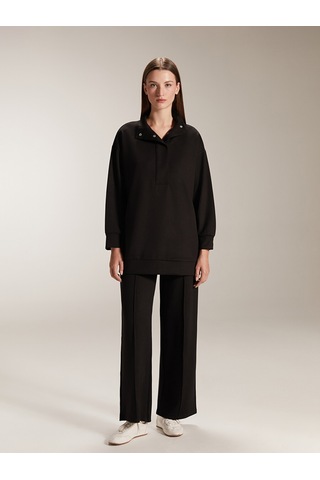 Lcw Modest Siyah Dik Yaka Oversize Kadın Sweatshirt Tunik