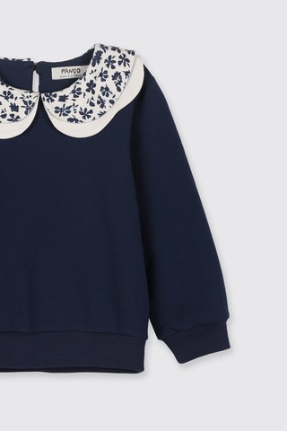 Panço Kız Bebek Yaka Detaylı Lacivert Sweatshirt