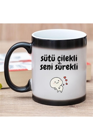 Sütü Çilekli Seni Sürekli Tasarımlı Sihirli Kupa Bardak