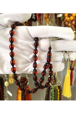 Damla Model Kırmızı Ateş Kehribar Tesbih