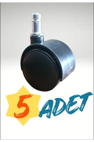 Ofis Sandalyesi Tekerleği - 5 Adet 50 Mm & 360 Döner Plastik Tekerlek Siyah