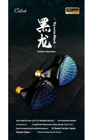 Kinera Celest Wyvern Black Remaster Boom 3.5mm Mikrofonlu Kulak İçi Kulaklık Sip104