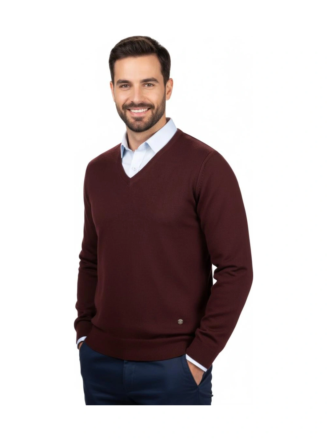 Çizgi Erkek V Yaka Triko Kazak Çelik Örgü Klasik Kalıp 4241d Bgl-st04849 Bordo