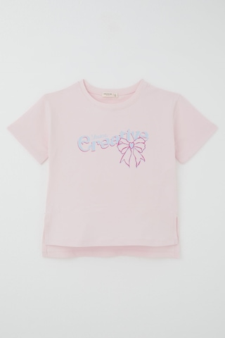 Breeze Kız Çocuk Pantolonlu Takım İlham Temalı Fiyonk Baskılı Yırtmaçlı 8-14 Yaş , Pembe