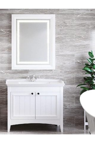 Denko Helena 100 Cm Mdf Beyaz Banyo Dolabı Alt Modül Ve Lavabo Beyaz