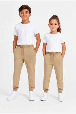 Mavi Boncukk Okul İçin Unisex Çocuk Eşofman Logosuz, Baskısız, Lastikli Bel Ve Paça, Cepli Rahat Günlük Kullanı Bej - Kamel