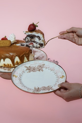 Rosadora Emaye 2'li Pasta Tabağı Dekoratif Vintage Servis Tabağı Pembe