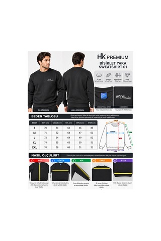 Hk Premium Sweatshirt Bisiklet Yaka Hk Premium Logolu Erkek Basic Siyah