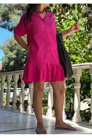 Lasorella Butik Kadın Düğmeli Elbise Pembe