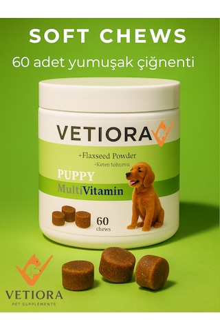 Vetiora Yavru Köpeklere Özel Multivitamin Güçlü Bağışıklık Ve Sağlıklı Tüyler. Çiğnenebilir Tablet, 150 Gr