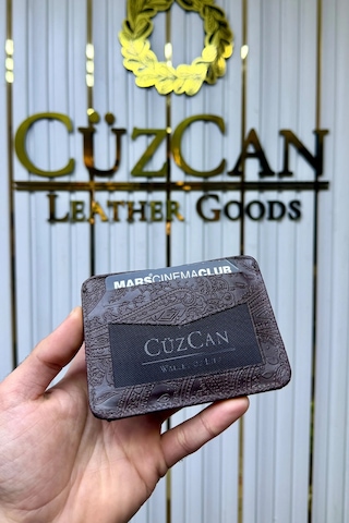 Cüzcan Jorvik Patlı Hakiki Deri Premium Kartlık Kişiye Özel İsim Baskılı Kahverengi Motifli
