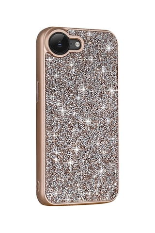 Apple Uyumlu iPhone 16e Kılıf Parlak Taşlı Tasarım Zore Pırlanta Kapak Gold