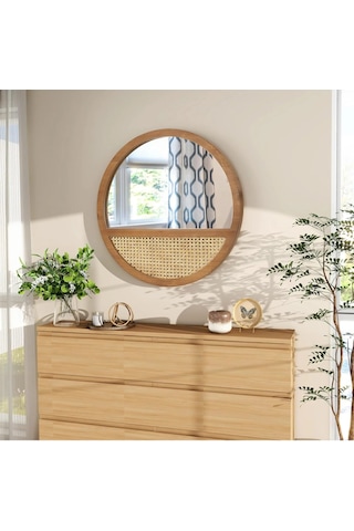 Phellos Dresuar Aynası - Dekoratif Rattan Ayna Ahşap