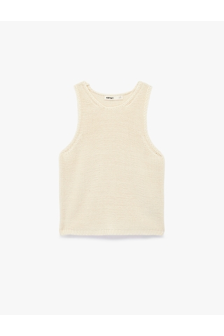 Koton Regular Fit Kolsuz Bisiklet Yaka Triko Atlet Ekru 6sak30039ht