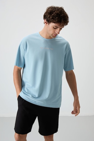Air Jones Tommy Life Açık Mavi Pamuklu Kalın Yüzeyi Dokulu Oversize Fit Baskılı Erkek T-shirt - 88364 Açik Mavi