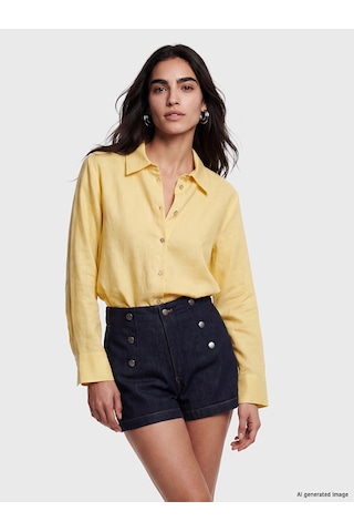 Lcw Vision Sarı Keten Karışımlı Oversize Kadın Gömlek