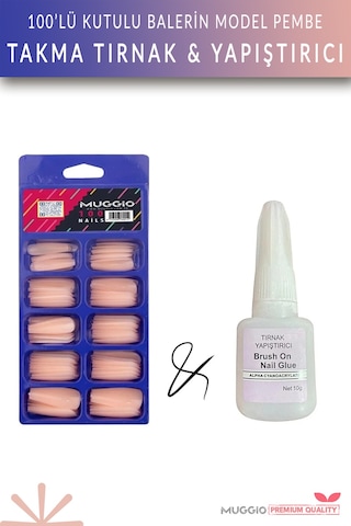Muggio Balerin Protez Takma Tırnak 100'lü + Tırnak Yapıştırıcı 10 G