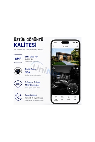 Uninet 4g Sim Kartlı Solar Çift Güneş Panelli 80 Watt 36x Optik Zoomlu Çift Kameralı Güvenlik Kamerası Router Özellikli