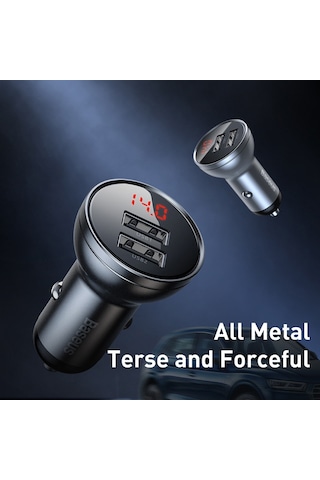 Tüm Metal Çift 24w 4.8a Hızlı Usb Şarj Cihazı Led Otomatik Araç Şarj Rekl Gümüş-çin