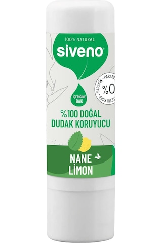 Siveno %100 Doğal Dudak Koruyucu Nane & Limon Bitkisel Lip Balm Krem Nemlendirici Parlatıcı Onarıcı 6 G