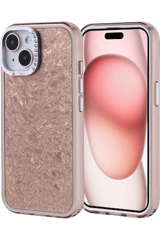 Apple Uyumlu iPhone 15 Kılıf Taşlı Tasarımlı Zore Kapi Kapak Gold