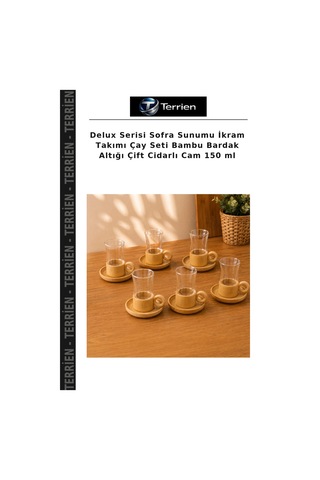 Delux Serisi Sofra Sunumu İkram Takımı Çay Seti Bambu Bardak Altığı Çift Cidarlı Cam 150 Ml Şeffaf