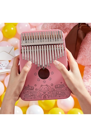Midex KLX - 350 Pembe Kalimba Gerçek Ağaç 17 Tuşlu Full Set