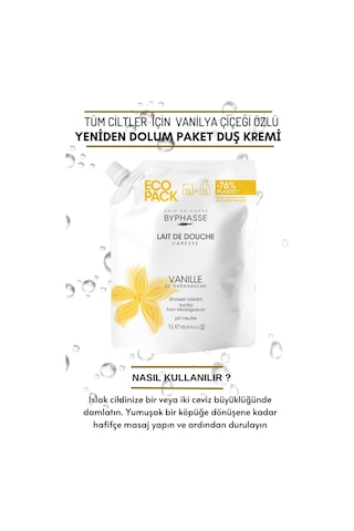 Byphasse Caresse Vanilya Çiçeği Özlü Kremli Duş Jeli Ekonomik Yeniden Dolum Paketi 1 L