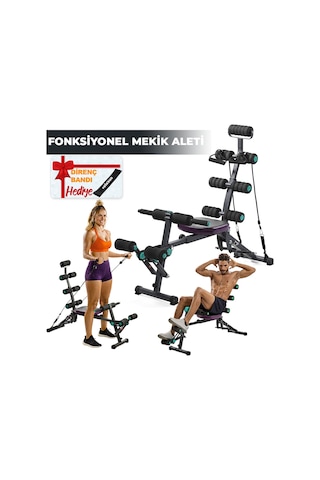 Çok Fonksiyonlu Mekik Sehpası Sırt Açılı Ev Fitness Aleti Egzersiz Ekipmanı + Direnç Lastiği