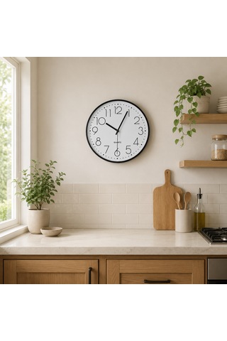 Modern Minimalist Beyaz Duvar Saati Siyah Çerçeveli Şık Mutfak Ve Salon Saati