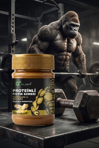 Proteinli Fıstık Ezmesi Muz Fıstık Proteini, Maca Kökü Tozu İle 325 Gr
