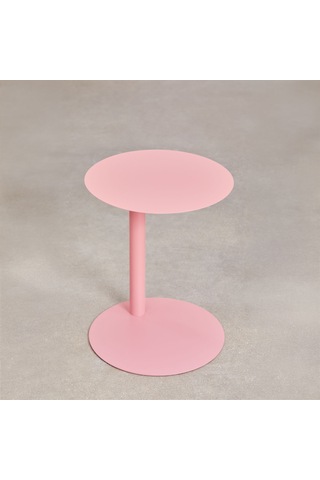 Paledin Design Magna Yan Sehpa Modern Yuvarlak Çelik Koltuk Yanı Sehpası Granit Grisi 40x40x50 Cm Pembe