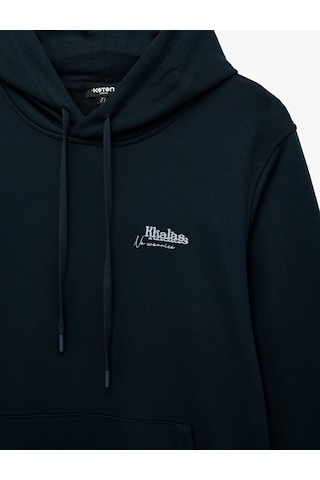 Koton Üç İplik Uzun Kollu Baskılı Kapşonlu Sweatshirt Lacivert 7wam70104mk