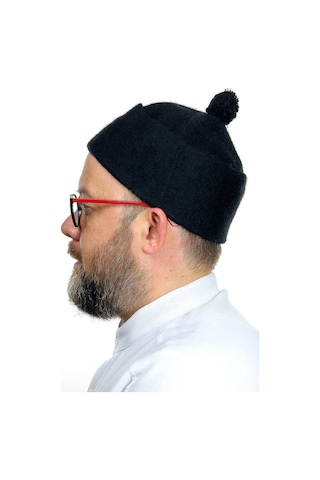 Erkek Keçe Yün Takke - Siyah Renk