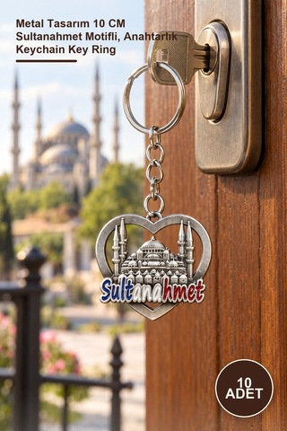 10 Adet Metal Sultanahmet Anahtarlık Metal Tasarım 10 Cm Sultanahmet Motifli, Anahtarlık Keychain Key Ring