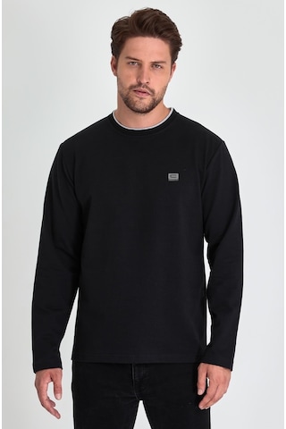 Comeor Çift Bisiklet Yaka Baskı Detaylı Standart Fit Erkek Sweatshirt Siyah 001
