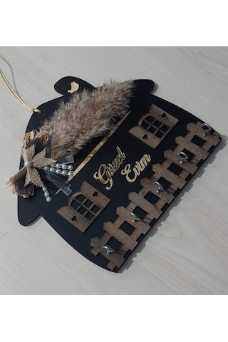 Güzel Evim Siyah Ahşap Anahtar Askılığı Duvar Askılı Anahtarlık Siyah