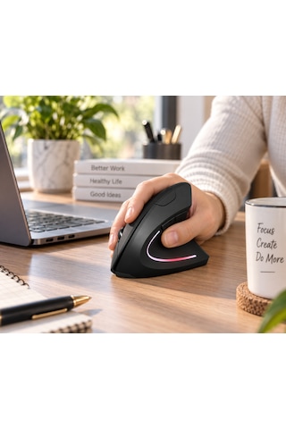 Luve Store Kablosuz Ergonomik Dikey Mouse 800/1200/1600 Dpı Ayarlanabilir 2.4 Ghz Optik Usb Alıcılı Dikey Ergonomik