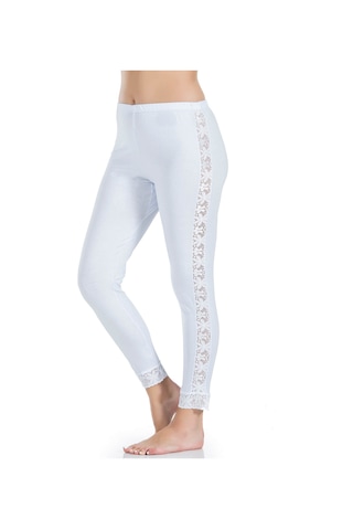 Dantel Şeritli Uzun Kadın Tayt 416 Beyaz