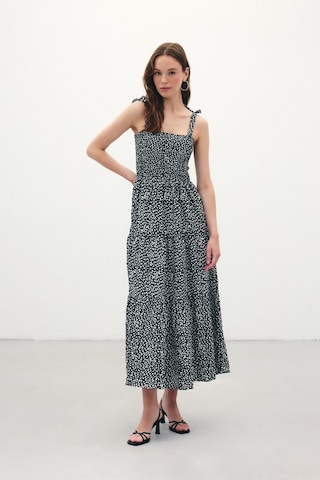 Desenli Uzun Elbise - Siyah-136393 Siyah