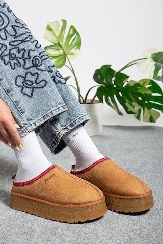 Polomia Comfort Winnipeg Kadın Winter Tazz İçi Suni Kürk Süet Poliüretan Taban Basic Günlük Bot Kışlık Terlik Camel