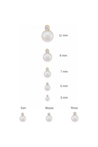 14 Ayar Altın Pırlantalı 0,02 Karat İnci Küpe 3 Mm Rose